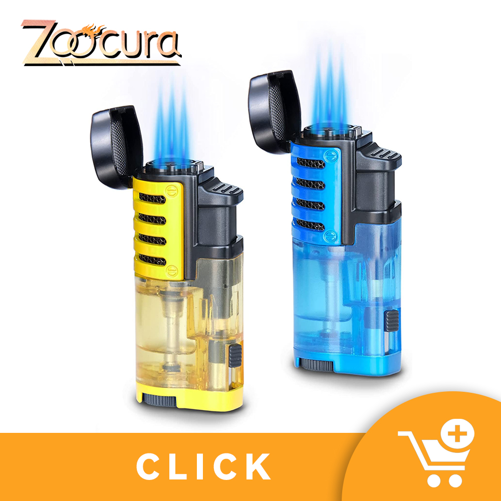 378-2 Pack Triple Flame Torch Lighters (Blue+Yellow)